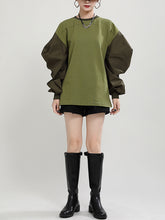 Women Round Neck Loose Casual Stitching Sweatshirt